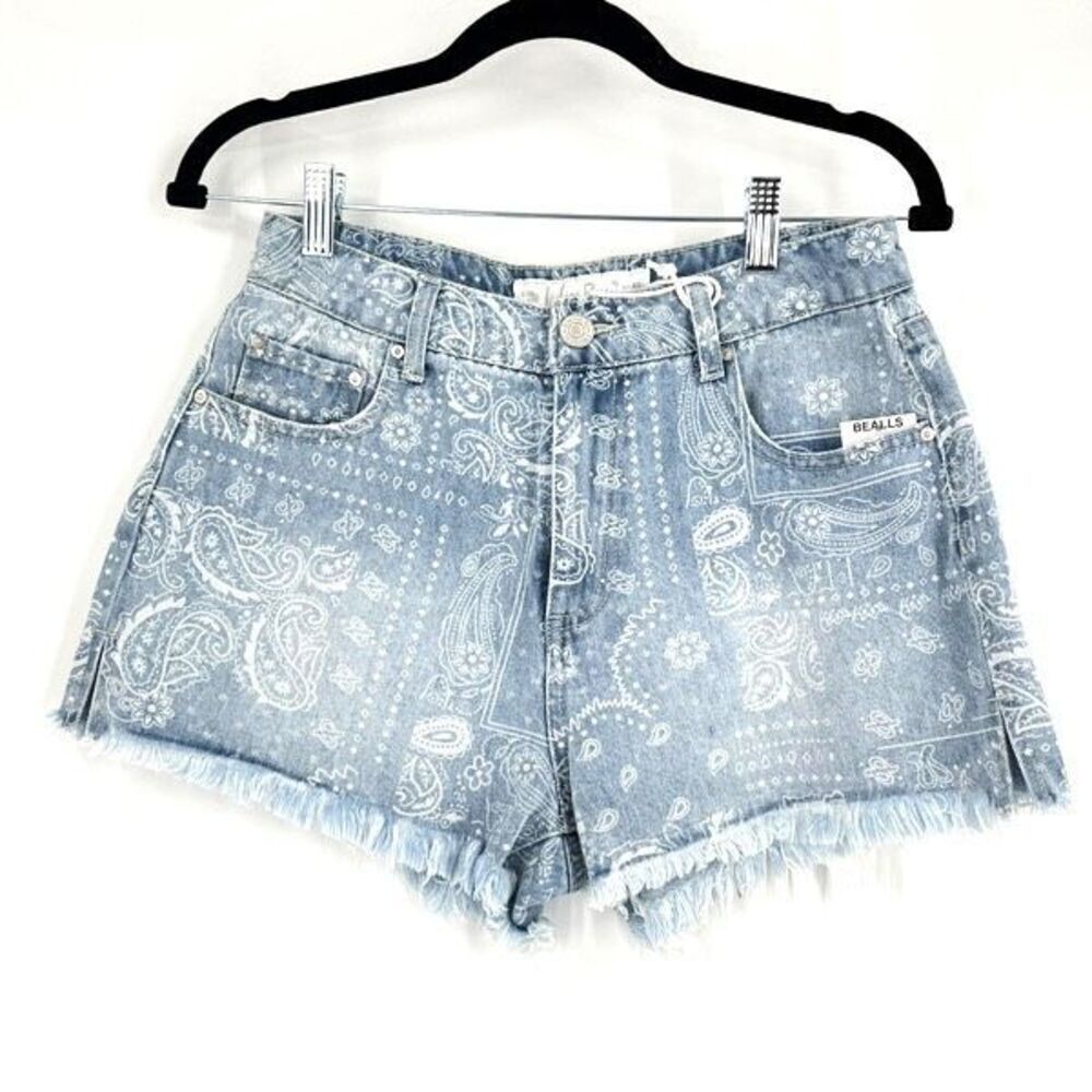 NWT Indigo Rein Boho Denim Super Hi Rise Paisley Cut Off Shorts Size 9 light was